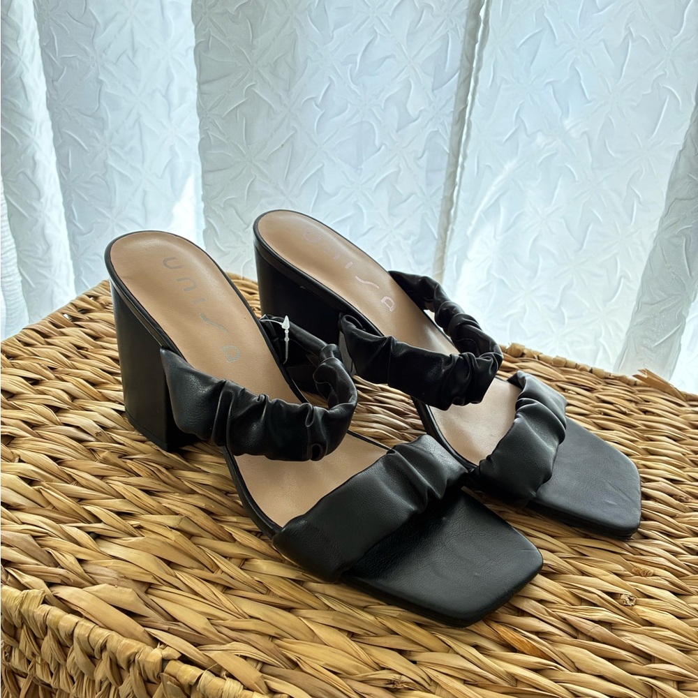 Unisa Black Leather Mules with Block Heel